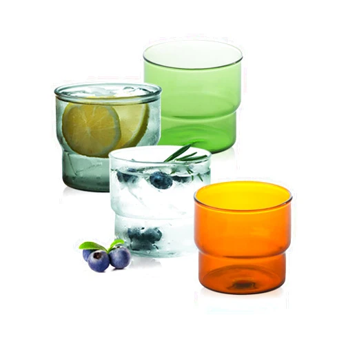 INSETLAN Vintage Glassware Set of 4, Stackable Colored Drinking Glass Cups, Premium Glass Tumbler for Hot & Cold Beverages, Water, Soda, Milk, Juice (4 colors)