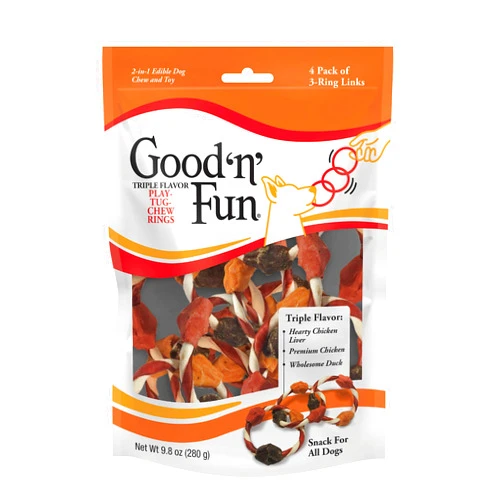 Good 'n' Fun Good ’n’ Fun Triple Flavor Play-Tug-Chew Rings 4 Count, Snack For All Dogs