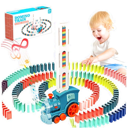 Noaideoi Domino Train Toy Set for Kids, 100 Pcs Automatic Dominoes Blocks Building and Stacking Toys Creative Kids Games Early Education Christmas Birthday Gift Toys for 3 4 5 6 Year Old Girls Boys