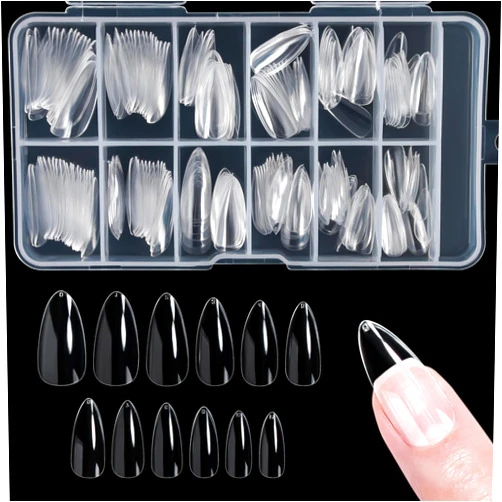 Funfe Almond Nail Tips Funfe 240PCS Clear Nail Tips Soft Gel Nail Tips Full Cover Nail Short Almond Nail 12 Sizes Artificial Pre-shape Stiletto False Nail Oval Design Press On Nails for Home DIY Nail Salon