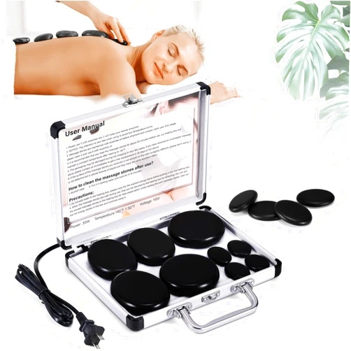Granpay Hot Stones Massage Set with Warmer, 9Pcs Hot Stones Massage Set with Heater, Portable Hot Rocks Basalt Massage Stones Set with Warmer Kit, for Home Spa Warming Therapy Relax