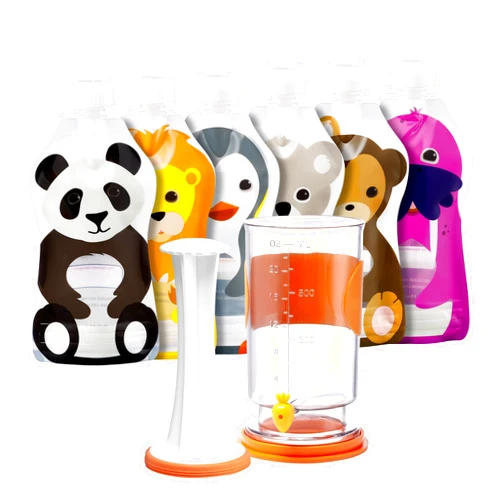SQUOOSHI The Filling Station: Squooshi Food Pouch Filler + 6 Large 5 oz Reusable Pouches for Baby Food Puree Storage and Snack Food Pouches