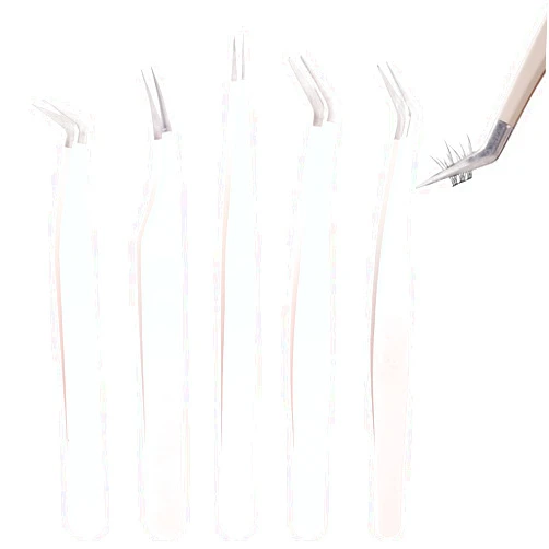 Rnodoilkfly 5 Pcs Lash Extension Tweezers, Lash Tweezers for Eyelash Extension, Straight and Curved Eyelash Tweezers, For Professional Eyelash Extension Artists, Girls, Women, Beginners