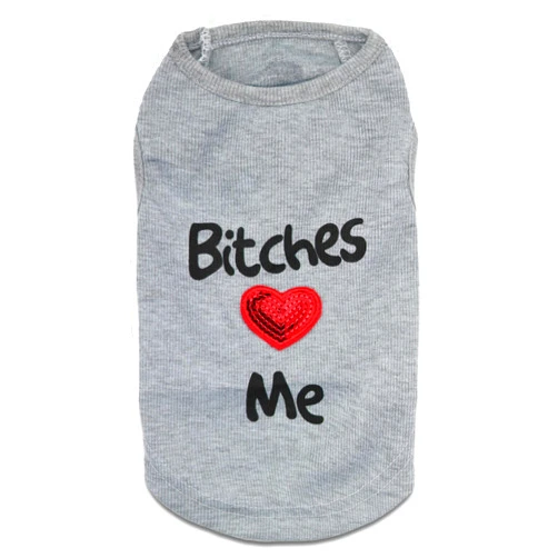 DroolingDog Pet Clothes Bitches Love Me Dog Shirt for Cats and Small Dogs, XS, Grey