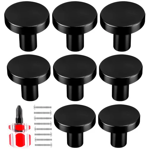 NQEUEPN 8pcs Cabinet Knobs, Round Dresser Pull Knob Furniture Closet Wardrobe Pull Door Handle with 8 Screws Drawer Pulls Kitchen Cabinet Hardware with a Mini Screwdriver (Black)