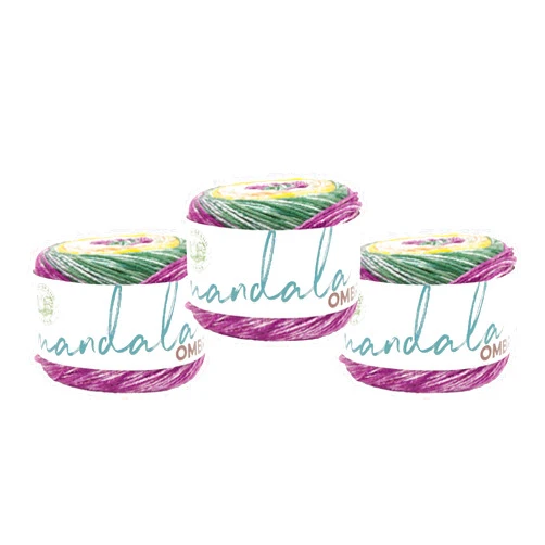 Lion Brand Yarn Mandala Ombré Yarn with Vibrant Colors, Soft Yarn for Crocheting and Knitting, Wonder, 3-Pack