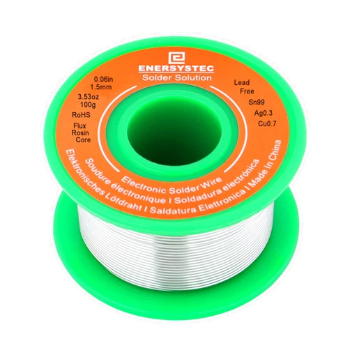 E ENERSYSTEC Solder Wire Lead-Free Electronics Alloy Rosin Core No Clearn 1.5mm 100g, Electronic Soldering Wire Flow Well Sn99 Ag0.3 Cu0.7 Electrical Soldering No Lead Unlead Thick Solder Large