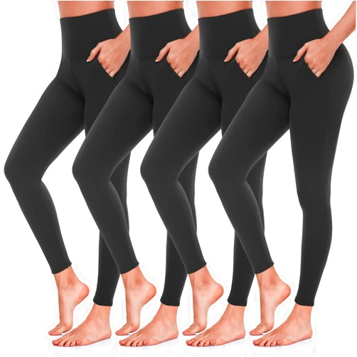 MOREFEEL 4 Pack Leggings for Women Butt Lift High Waisted Tummy Control Slimming Black No See-Thru Yoga Pants Workout Running