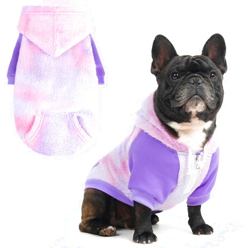 BINGPET Tie Dye Dog Hoodie,Fleece Dog Sweatshirt Puppy Sweater with Leash Hole,Warm Dog Sweater Dog Winter Clothes with Pocket,Pet Outfit Dog Sweaters for Small Medium Dogs Boy and Girl (Pink,M)