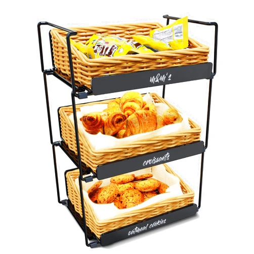 DS THE DISPLAY STORE 3 Tier Countertop Willow Basket Stand, Chalk Label & Removable Baskets, Retail Tower Storage Shelves Cookie Candy Display Rack