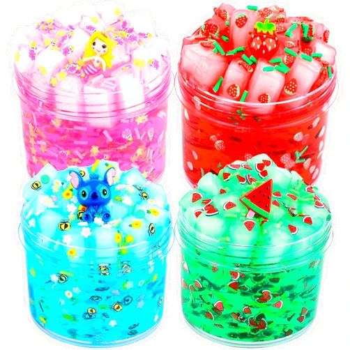 Aeyiakov 4 Pack Jelly Cube Crunchy Slime Kit, with Red, Blue, Pink and Green Clear Crunchy Slime Toy, Super Soft & Non-Sticky, Stress Relief Toy for Girls and Boys, Kids Party Favors and School Education