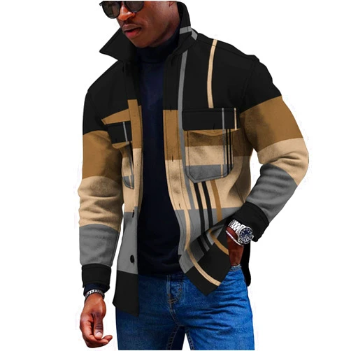 GIANTHONG Jackets for Men,Button Coats Print Jacket Fashion Relaxed Fit Shirt Lapel Lightweight Outwear Casual Windbreaker