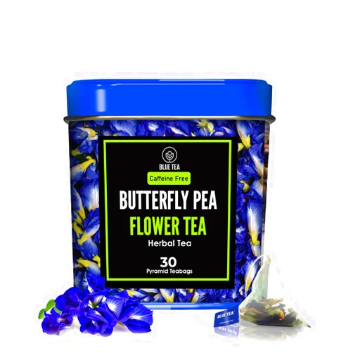 BLUE TEA - Butterfly Pea Flower Tea - 30 Count - Pyramid Plant Based Tea Bag | SUPER ANTIOXIDANT | Caffeine Free - Detox Tea - Flower Based - Herbal Tea - Vegan - Non-GMO | Tin Pack