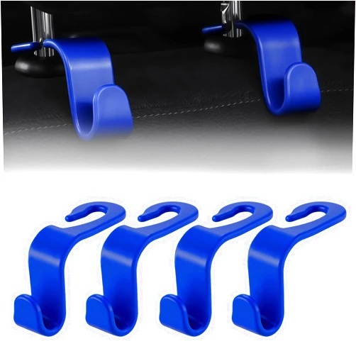 MTABCTY 4 PCS Car Headrest Hooks - 360 Rotatable Auto Back Seat Storage Organizer, Universal Vehicle Car Organization Hangers for Purses, Bags, Cloths & Water Bottles Hook Seat Accessories, Blue