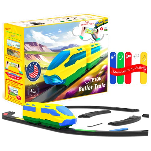 TETON ELECTRONICS Coding for Kids,Teton Electronics-Bullet Train Toy with Remote Control, Speed Fast & Slow,Reverse & Stop,Sound & Color Blocks,Push&Go Feature,Educational Toddler Toy for Boys,Girls,Kids 3-6 Years Old