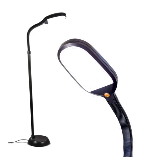 Brightech Litespan - Bright LED Floor Reading Lamp for Over Chair Crafts and Reading, Estheticians' Light for Lash Extensions, Adjustable Standing Lamp for Living Room, Bedroom, Office - Jet Black