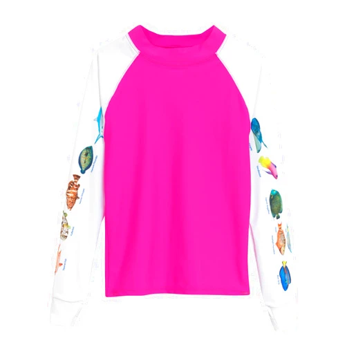 Tuga Sunwear Tuga Girls Snorkeling Caribbean Fish ID Rash Guard, UPF 50+ Sun Protection