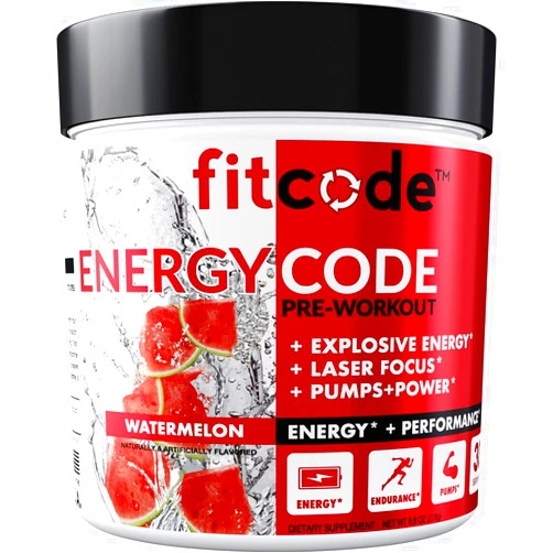 Fitcode EnergyCode - Pre Workout with Creatine Powder - Energy & Performance Drink - Muscle Strength & Endurance Supplement - Contains Caffeine - 30 Servings - Watermelon