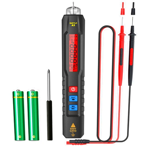 SUETTLA A3 Pen Type Digital Multimeter AC/DC Voltage Tester Intelligent Professional Current Meter Non-Contact Voltmeter Sensor Pen Test with Resistance Continuity Capacitance Diode Live Wire