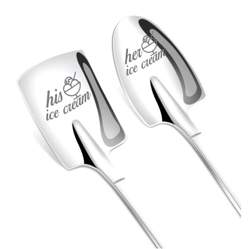 PRSTENLY Gifts for Him Her, 2 Pcs His and Hers Ice Cream Spoons Boyfriend Girlfriend Couples Gift Ideas, Anniversary Engagement Birthday Valentines Gifts for Him Her Husband Wife Couple