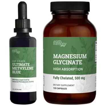 Earth Harmony Naturals Earth Harmony Magnesium Glycinate 500mg & Methylene Blue Pharmaceutical Grade - 120 Capsules & 2 Fl Oz