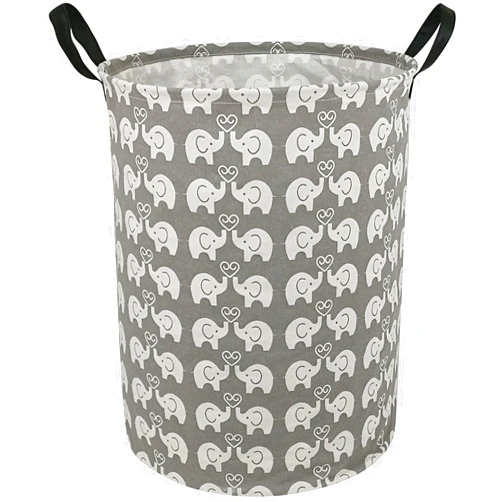KUNRO Large Sized Round Storage Basket Waterproof Coating Organizer Bin Laundry Hamper for Nursery Clothes Toys (Double elephant)