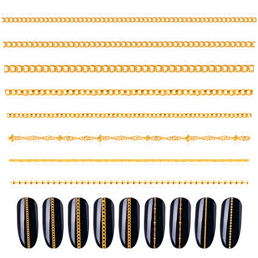 Hariendny 8 Strips Nail Art Chains Metal Chain Nail Charms Gold Nail Jewelry Chains 3D Nail Art Chain Nail Decorations Supplies Punk Nail Studs Accessories for DIY Making Nails Manicure Jewelry Tips Decor