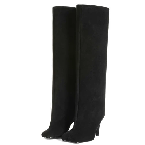 CYNLLIO Suede Boots Knee High Boots Women Square Toe Stiletto Heel Tall Boots Wide Calf Long Boots Heeled Slouchy Boots Winter Boots Warm Walking Office Shoes