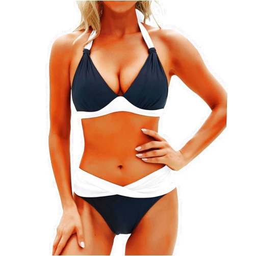 Yonique Women Two Piece Bathing Suits Push Up Bikini Set Halter Swimsuit Vintage Swimwear