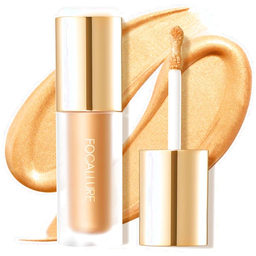 FOCALLURE Shimmer Liquid Highlighter, Smooth Cream Formula and Non-greasy Finish,Delivers a Natural Glow, Long Lasting Illuminator Highlighter Face Enhancing Makeup,Golden Wind