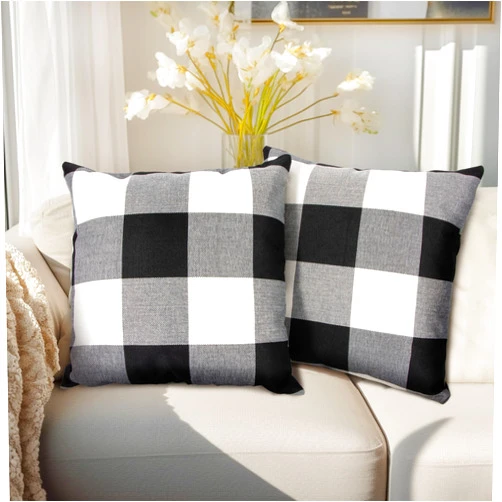 Sukh Plaid Throw Pillow Cover - 2PCS Buffalo Plaid Pillow Covers 18x18 Inches Buffalo Check Pillow Covers for Home and Office Decor, Sofa, Bench or Bed Checkered Plaid Throw Pillowcase
