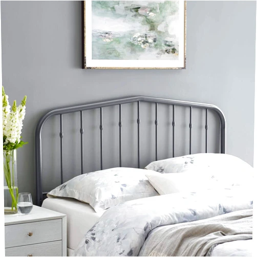 Modway Lennon Modern Farmhouse Metal Full Headboard in Gray