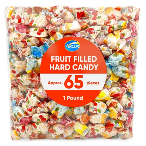 JO SWEETS Arcor Fruit Filled Candy - Hard Bulk Candy - 1 Pounds Approx 65 - Candy Variety Pack with Fruit Filled Candy - Hard Candy Soft Center Delights