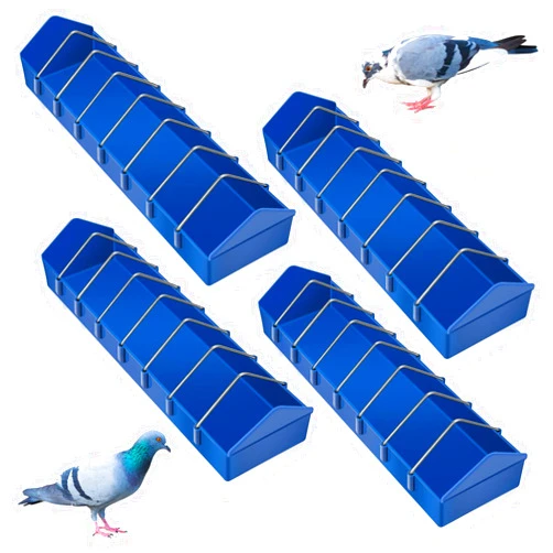Tioncy 4 Pcs Pigeon Feeder Bird Dispenser Slot Container Poultry Food Dish Dispenser Tool Less Waste Plastic Thick Slot for Feeding Chicken Duck Quails Birds with Removable Steel Wire Partition