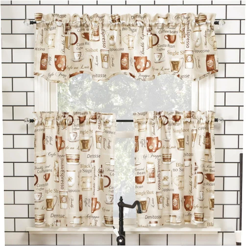 No. 918 Bristol Coffee Shop Semi-Sheer Rod Pocket Kitchen Curtain Valance and Tiers Set, 54