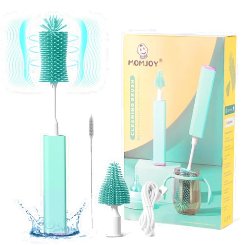 MOMJOY Electric Baby Bottle Brush Cleaner Set - IPX7 Waterproof Bottle Brush and Straw Brush, Silicone Bottle Brush