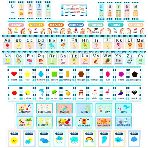Kosiz 85 Pcs Boho Alphabet Number Bulletin Board Set Boho Alphabet Line for Classroom Wall Boho Classroom Decor Early Childhood Education Cards for Classroom Decoration(Novel Boho Style)