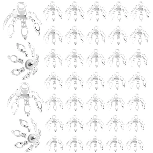 ANCIRS 50 Pcs Flower Bead Caps, End Cap Bails for Necklace, 7 Prong Bell Bead Cap, Metal Spacer Flower Beads for Bracelets, DIY, Crafts, Jewelry Making (Silver)