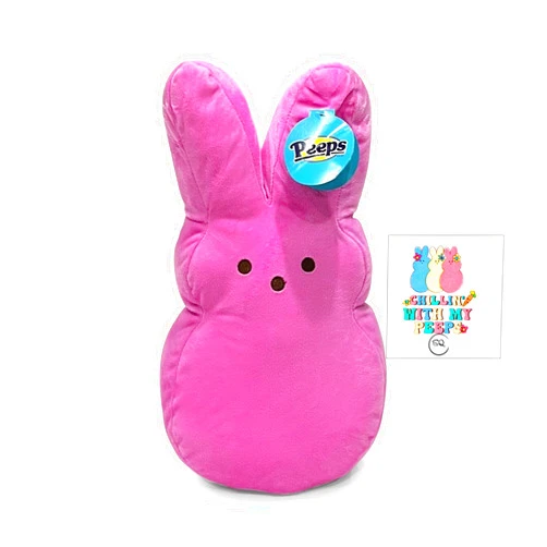SIMPLE QUALITY Chillin with My Peeps Temporary Tatoo 3 Pack Bundle with Peeps Large Marshmallow Plushie 15 Inch Pink