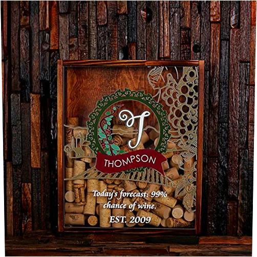 Teals Prairie & Co. Personalized Wine Cork Shadow Box with Free Stainless Steel Cork Ccrew