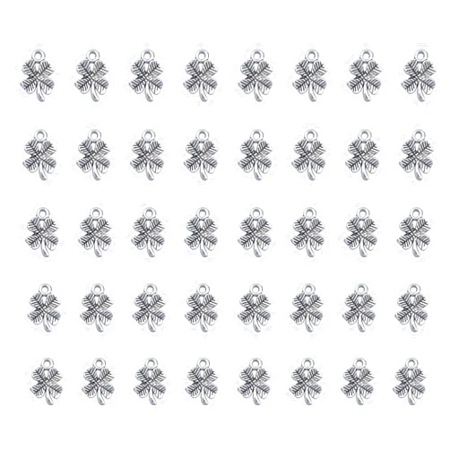 Ruwado 50 Pcs Clover Charms 1.5 x 1 x 0.2 cm Small Cute Chic Four Leaves Pendants for DIY Jewelry Making Finding Bracelets Necklace Earring Zipper Decoration Supplies
