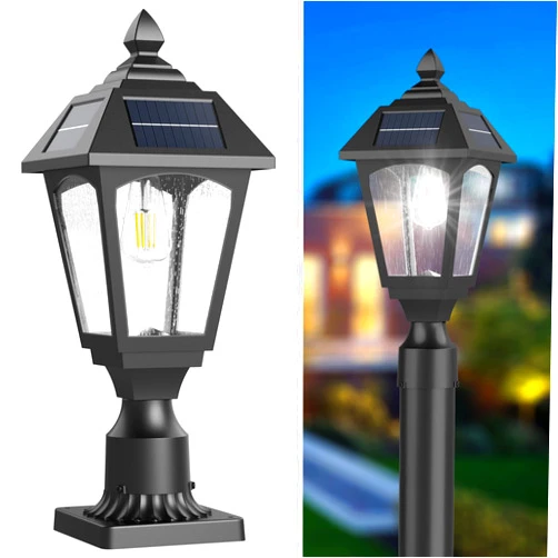 Benany Solar Post Lights, Solar Lamp Post Light, Aluminum Solar Post Lights Outdoor with Pier Mount Base, Outdoor Post Lights for Garden Yard Landscape Outside Pole Pillar, 100 Lumens (6000K Cool White)