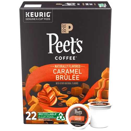 Peet's Coffee, Flavored Light Roast Keurig K-Cup Pods - Caramel Brulee 22 Count (1 Box of 22 K-Cup Pods)