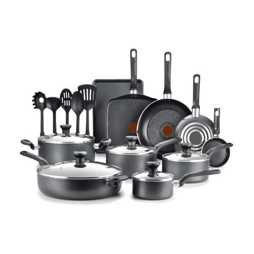 ModexO Upgrade Your Kitchen with the 20-Piece Easy Care Nonstick Cookware Set - Grey, Dishwasher Safe, Heat Indicator