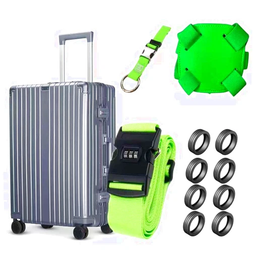 SONCHIE Green + Black Travel Set - Luggage accessories - Adjustable Straps External Straps Combined Straps Acoustic Wheel Covers Luggage Labels
