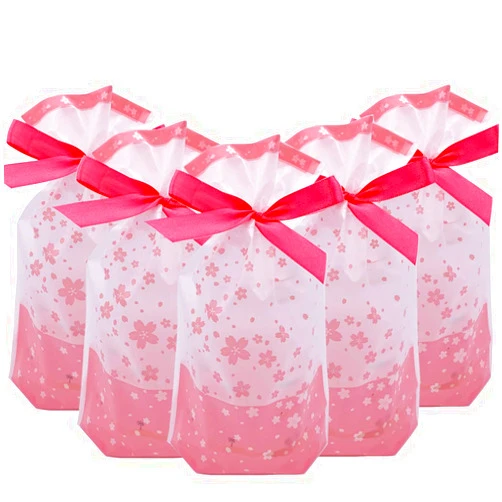 VIFOME Treat Bags,24pcs Party Favor Bags Pink Gift Bags Sakura Bags Plastic Drawstring Bags Flower Candy Goodies Bags Gift Wrapping Package