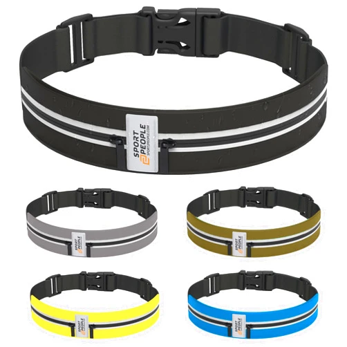 Sport2people Slim Running Belt for Women and Men, Waterproof Phone Holder for Running, Reflective 2-Pocket Waist Pack for Storing Runner’s Essentials Safely, Runner’s Fanny Pack, Money Belt Fits Most Phones