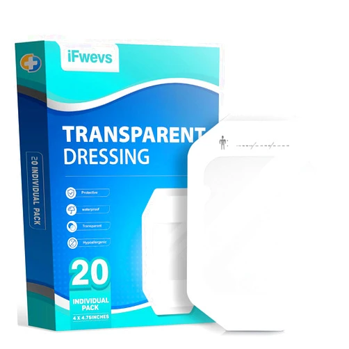 IFwevs 20 Pack Transparent Film Dressing, 4 in x 4.75 in Waterproof Wound Bandage Adhesive Patches for Post Surgical Shower, Transparent Film Dressing for IV Shield and Tattoo Aftercare