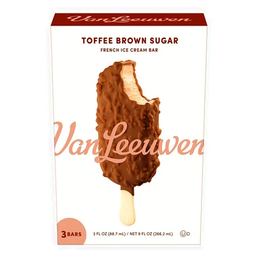 Van Leeuwen Premium Toffee Brown Sugar French Ice Cream Dessert Bars, 3 Count 9 Oz (Frozen)