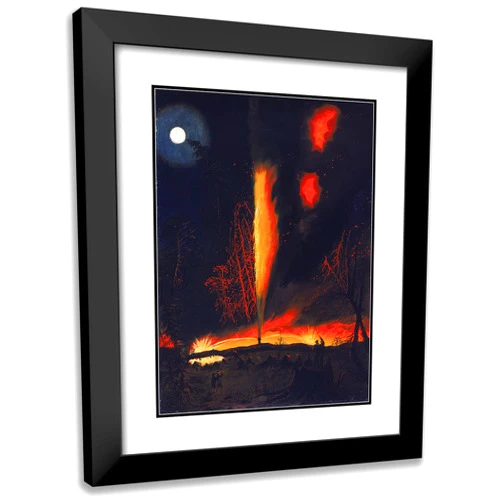 ArtDirect James Hamilton 14x18 Black Modern Frame and Double Matted Museum Art Print Titled - Burning Oil Well at Night, Near Rouseville, Pennsylvania (ca. 1861)